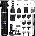 Hatteker 8-in-1 Professional Men's Grooming Kit Cordless Beard Trimmer Hair Clipper Zero Gapped T-Blade Electric Razor Nose Ear Body Trimmer IPX7 Waterproof, Precision Trimming for Bald Head/Oil Head