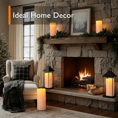Image of Homemory 12 inch x 5 inch Large Waterproof Outdoor Flameless Candles with Remote Control and Timer, Battery Operated Flickering LED Pillar Candles for Outdoor Larterns, Porch, Long Lasting, Set of 4