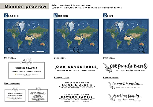 Modern World Satellite Wall Map With Push Pins | Push Pin Travel Map On Canvas | Personalized World Map With Pins | 24" X 32" Up To 40" X 53" #TOP3