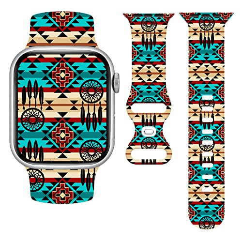 Indianer-Uhrenarmband, kompatibel mit Apple Watch, iWatch-Armbänder, weiches Silikonarmband, verstellbares Ersatz für Serie 7/6/5/4/3/2/1/SE, Unisex-Geschenkideen für Damen, Herren, Damen, Frauen Cover