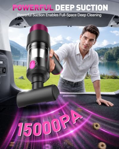 Image of KMM Handheld Car Vacuum Cleaner, Hand Held Vacuum Cleaner & Air Duster | 15000PA Strong Suction, 120W High Power, Portable & Rechargeable, LED Light, Multi-Nozzles for Home, Car, Office, Pet