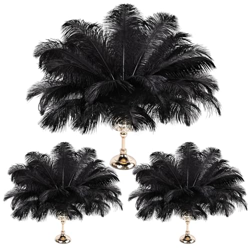 THARAHT Ostrich Feathers 90pcs Large Natural Bulk for Vase Crafts Wedding Party Centerpieces Christmas Tree Decoration Feathers Black