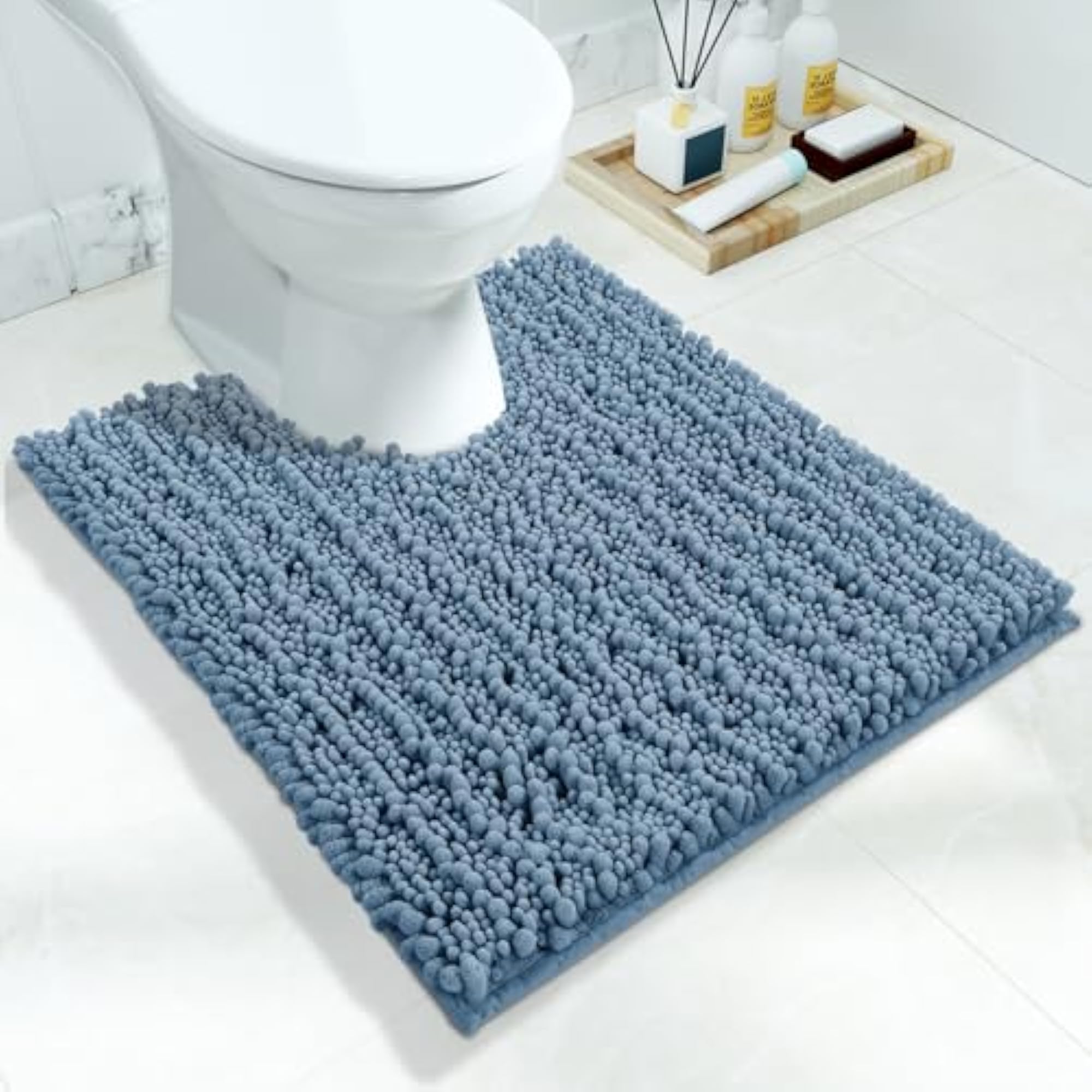U-Shaped Toilet Rug, Soft Absorbent Chenille Bathroom Mat
