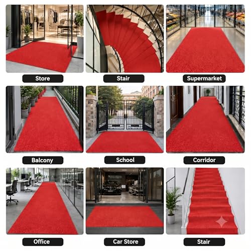 Image of TIB Cushion Noodle Mat for Home Entrance | Heavy Duty Anti-Slip Washable PVC Floor Mat for Bathroom, Kitchen, Bedroom & Office | Water Absorbent Indoor Outdoor Door Mat,Red,2x10 Feet