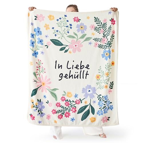 BEDSURE Manta decorativa para mamá, abuela, abuelo y papá, suave manta de forro polar, regalo para el Día de la Madre, Día del Padre, cumpleaños, 130 x 150 cm, flores blancas