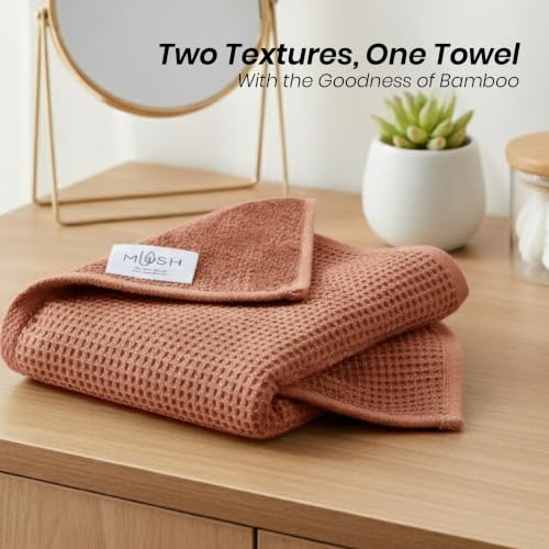 Image of Mush Bamboo Dual Texture Waffle Terry Hand Towel Set of 2 | Ultra Soft, Highly Absorbent, Quick Dry | Hand Towels for Bathroom, Gym & Travel (40x60 cm, 450 GSM) Burnt Orange