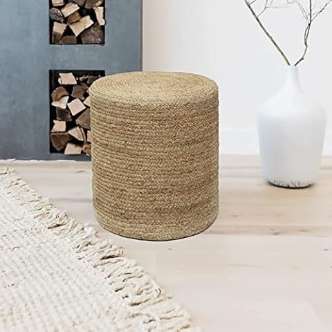 The Home Talk Pouf Ottoman Boho Hand Braided Cord Footrest - 100% Jute Pouffe Bean Bag, Floor Chair, Perfect for Living Room, Bedroom, Home Décor, 14"x14"x16" - Natural Cover