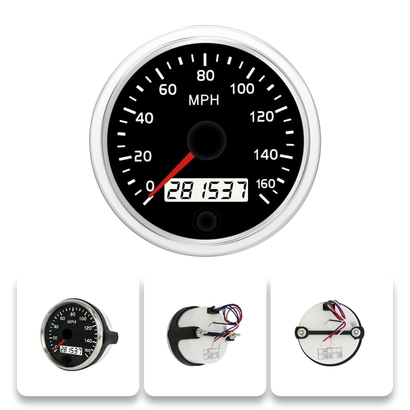 85mm Speedometer Gauge 3.3" – 12V/24V 0-160MPH LCD Display with White & Amber Backlight for Car, Truck & Boat