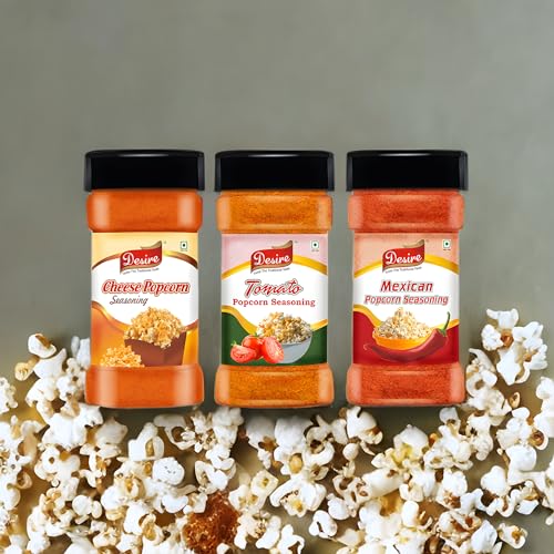 Image of Desire Popcorn Seasonings Combo (Cheese,Tomato & Mexican) 50 Gram Each Perfect for Popcorn, Pasta, Pizza, Nachos, Fries | Rich & Creamy Cheese Flavor | Versatile Topping for Snacks