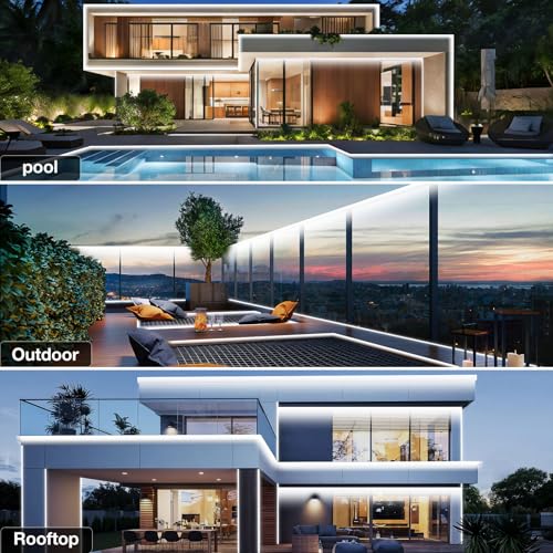 Image of 100ft COB Outdoor LED Strip Lights Waterproof,Dimmable 6500K Bright White,IP68 Outside Led Light Strips Waterproof with App Remote Control,Music Sync Exterior Led Rope Lights