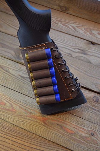 vsdfvsdfv Real Leather Rifle Cartridge Holder Buttstock Cheek Rest Pad Gun Vintage (Red Brown Right 12GA)