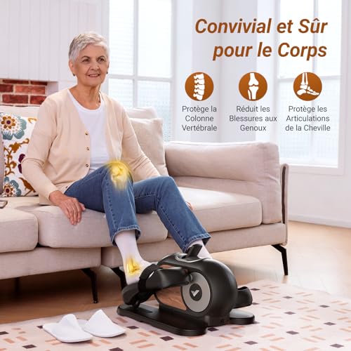 Elliptique de Bureau pour Maison, Mini Vélo Elliptique ÉLectrique, Télécommande, Écran, Tapis Antidérapant, 12 Vitesses, Silencieux et Portable, Exerciseur de Pédales pour Seniors et Adultes – Image 4
