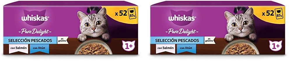 Whiskas Comida Húmeda para Gatos Adultos Selección Pescados en Gelatina en Bolsita 13x4x85g (Paquete de 2)