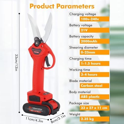 Cordless Electric Kitchen Bone Scissors - Multi-Function Poultry Shears for Chicken, Meat, Fish, Seafood & Vegetables - Battery-Powered Food Scissors with 2 x 21V Lithium Batteries, Red