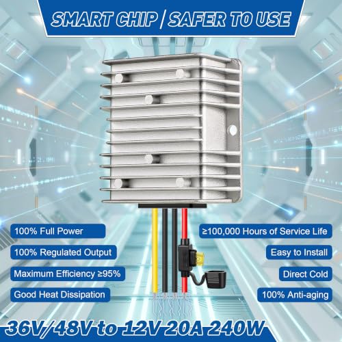 Image of Dreyoo 20A 240W Golf Cart 36V 48V to 12V Converter Voltage Reducer, 2 Pack