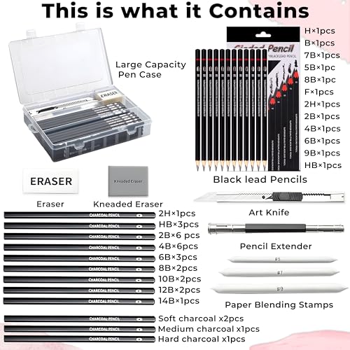 Image of Sketch Pencil Set, Drawing Pencil Set and Shading Pencils Sets for Artists, Perfect Sketching Kit of Charcoal Pencils and Shading Art with Carry Box (50 Pieces)