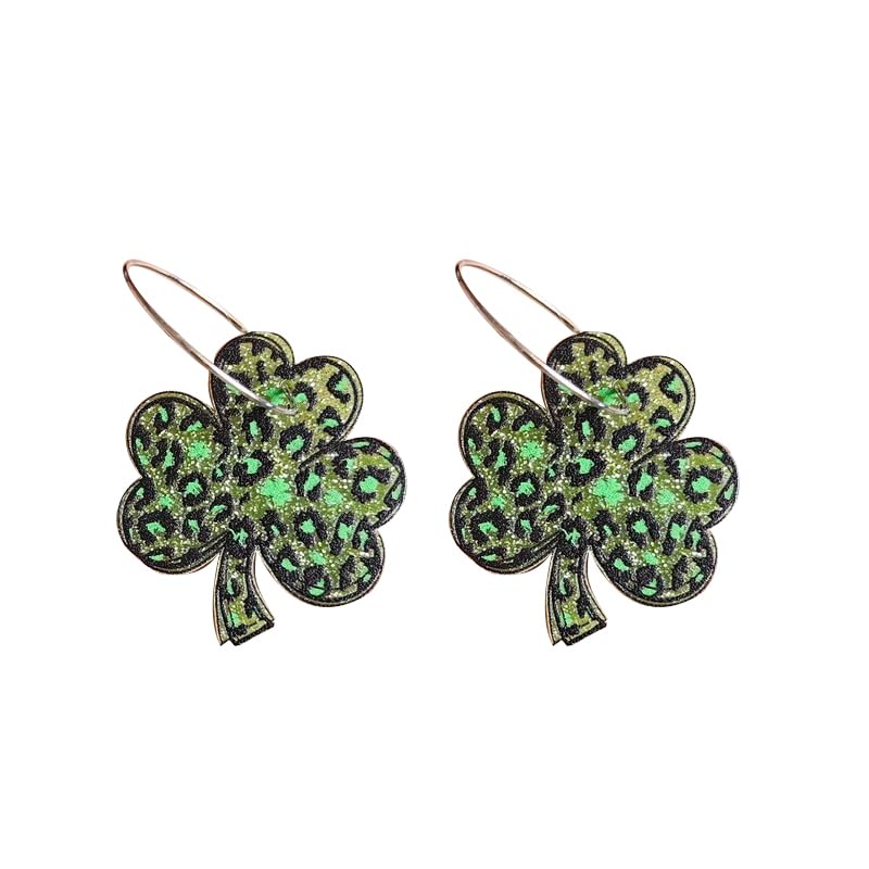 TETING GININGSt. Patrick's Day Green Leaf Dangle Earrings Irish Shamrock Resin Acrylic Earrings for Women Girls Jewelry