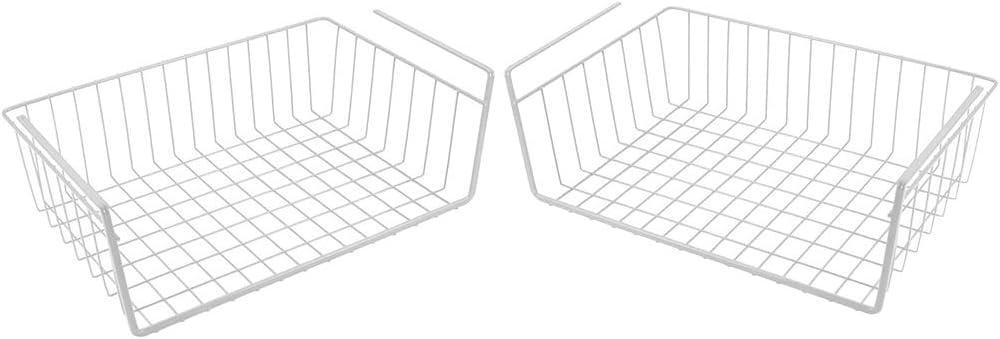 Modern Home Under Shelf Wire Storage Baskets – Hanging Organizer Rack for Cabinet, Pantry, or Closet – White Metal Basket for Kitchen, Towels, or Office – No Tools Required (Set of 2 15")