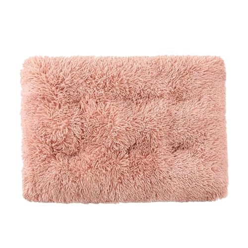 厚くて柔らかいペット猫犬用ベッドマット スクエアプラッシュケンネル暖かいマット 洗えるマットレスクッション Mサイズ 大型用品(Pink,XL-80x55cm)