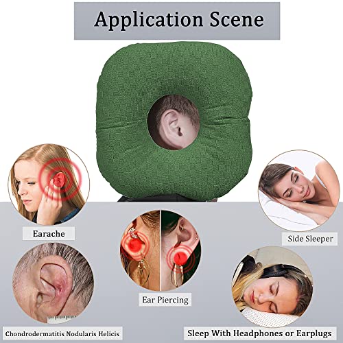 Image of Ear Piercing Pillow for Side Sleepers, Pillow with an Ear Hole for CNH and Ear Pain Ear Inflammation Pressure Sores, O-Shaped Side Sleeping Pillow, Ear Guard Pillow(Dark Green)