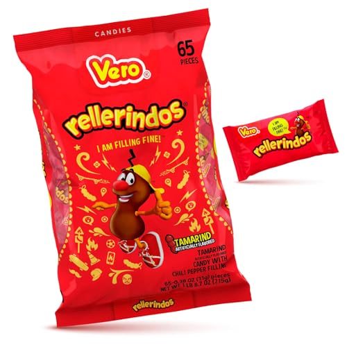 Image of Vero Rellerindos - Tamarind Flavor Hard Candy (65 Units) - Authentic Mexican Candy, Individually Wrapped Hard Candy Pack Perfect for Parties, Piñatas, and Snacks