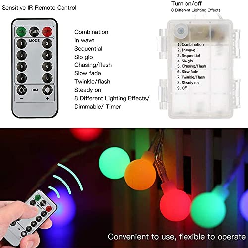 Fairy Lights Battery, 7M 60 LED Globe String Lights with 8 Lighting Modes, Fairy Light Battery Waterproof for Indoor, Outdoor, Christmas (Multi-Coloured) - Image 6