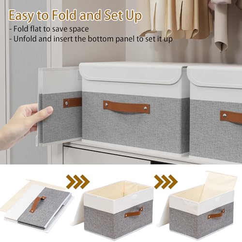 Image of Yawinhe Collapsible Storage Bins,White /Grey,13.0x9.0x7.9in,1-Pack