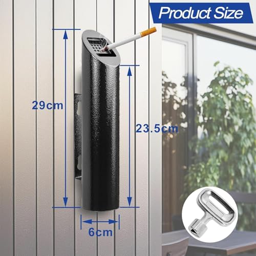 Aschenbecher Wandmontage, Runde Aschenbecher Wandmontage für Draußen Abschließbarer, Wandascher für Hotel, Büro oder Balkon (Schwarz)