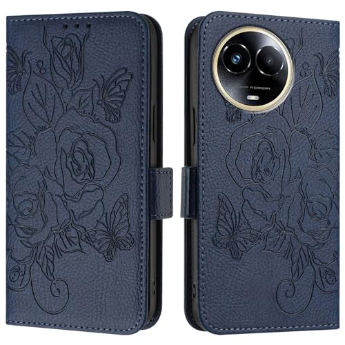 Étui Cuir Oppo Realme 11 5G, Housse Portefeuille Fine et Élégante avec Dragonne - Bleu