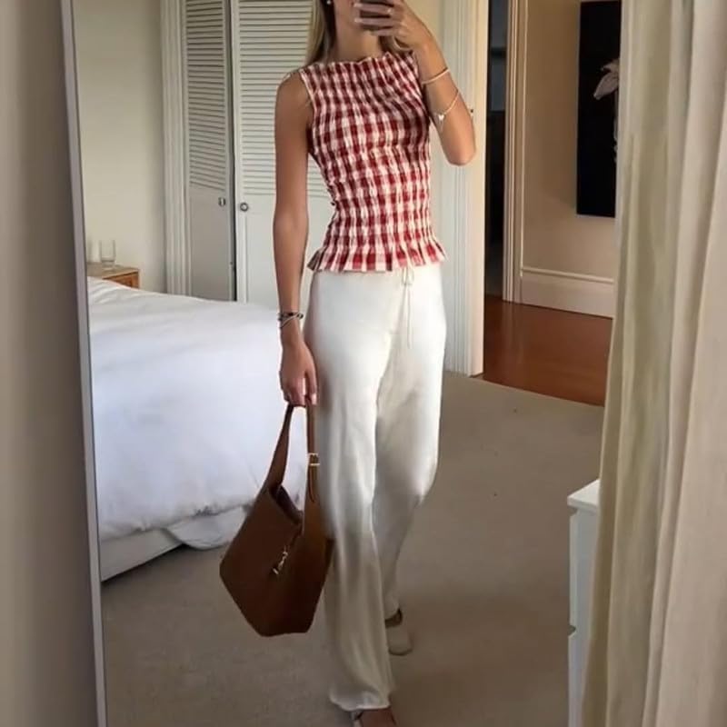 Women Smocked Tank Tops Y2k Ruffle Hem Shirred Crop Top Cute Sleeveless Peplum Shirt Summer Going Out Tops Streetwear - Image 6