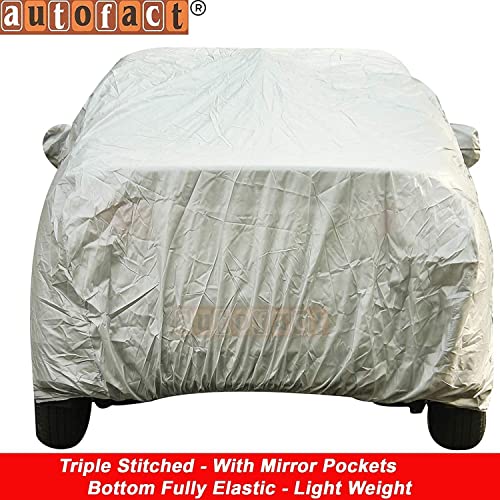 Image of Autofact Waterproof Premium Silver Matty Triple Stitched Car Body Cover with Mirror Pocket for Hyundai Santa Fe
