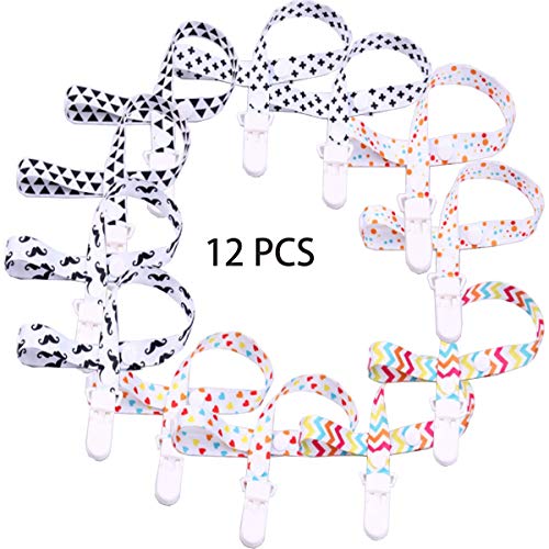Cadena De Chupete,Saijer Cadena De Chupete Cinta De Diente De Bebé Longitud Ajustable De Cadena Libre 12 PCS Chupetes de Clip Bebé Cover