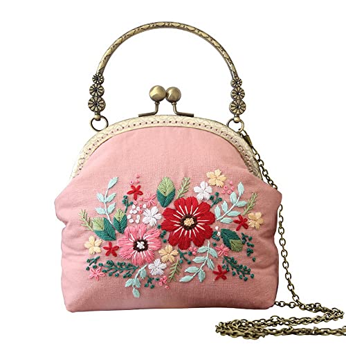 Image of Gogobear Easy Embroidery DIY Bags Purse Wallet Crossbody | with All Supplies, For Adult Beginners, Flower Pattern, Friend Gifts, Retro Vintage Style