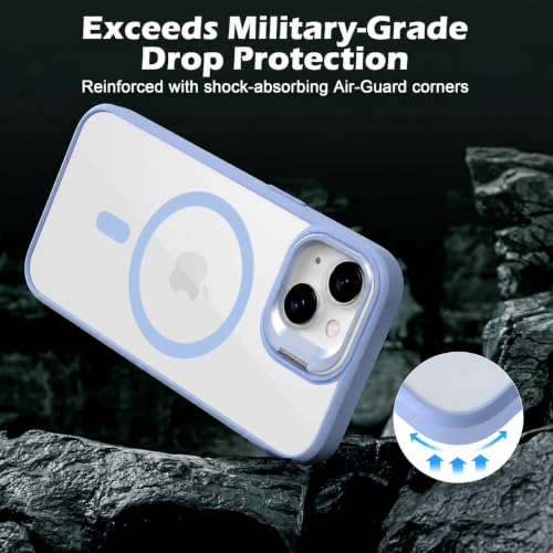 Image of VONZEE for iPhone 14 Plus Case, Compatible with MagSafe, Military-Grade Protective Case, Built-in Stash Stand Phone Case, Scratch-Resistant Back Cover, Classic Series, 6.7'' - Off Blue