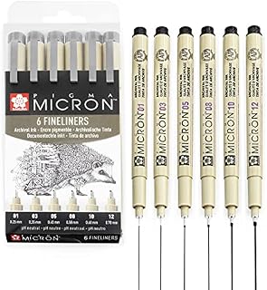 Sakura Pigma Micron - Pigment Fineliner Pens - 01/03/05/08/10/12 - Wallet of 6 - Black Ink