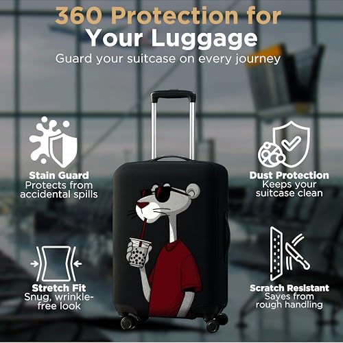 Image of WanderWraps Spendex Polyester Protective Luggage Cover | Hard Luggage Trolley Bag Cover | Washable | Dust Proof | Stretchable | S - 20 inch | Dip Panther