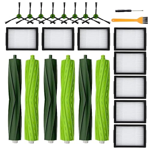 19 Pack Replacement Parts Accessories Compatible for iRobot Roomba i3 i3+ i7 i7+ i4 i6 i6+i8 i8+/Plus E5 E6 E7 J7 I E &J Series Vacuum Cleaner, 3 Set of Roller Brush & 8 HEPA Filters & 8 Side Brushes