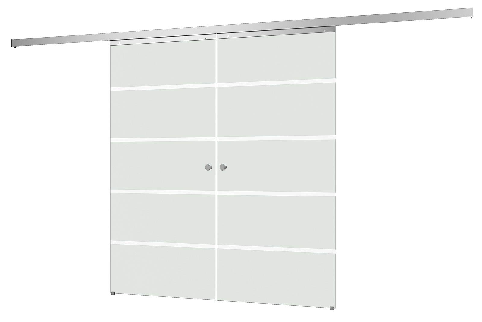 inova Doppel Glas-Schiebetür 2-Flügelig 1760 x 2035 mm blockstreifen Alu Komplettset mit Lauf-Schiene und Griffknopf