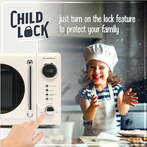 Nostalgia 0.7 Cu. Ft. Retro Compact Countertop Microwave Oven, Ivory