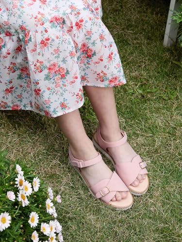 Image of Coutgo Girls Sandals Open Toe Summer Dress Shoes Adjustable Buckle Ankle Strap Comfortable Flats