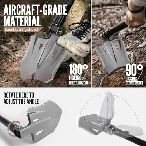 Zune Lotoo Tactical Shovel Survival Multitool, Military Portable Folding Camping Shovel for Men Gifts, Compact Outdoor Gear for Hiking, Backpacking, Emergency & Offroad Entrenching Tool - Image 3