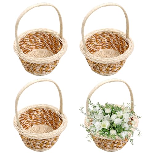 4 Pièces Panier En Osier Avec Poignée | Petit Panier De Rotin En Osier | Panier De Pâques En Rotin Tissé À La Main | Corbeilles De Mariage Tressées En...