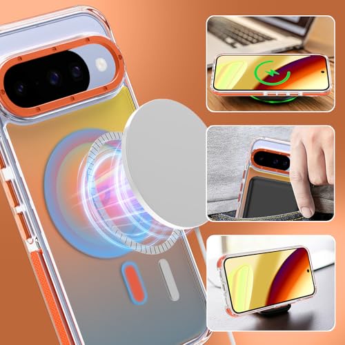 Image of Magnetic Case for Google Pixel 10 /10 Pro [Compatible with Magsafe] [Cute Fashion Fluorescent Design] Shockproof Slim Translucent Matte Case for Pixel 10 /10 Pro 6.3 inch, Orange