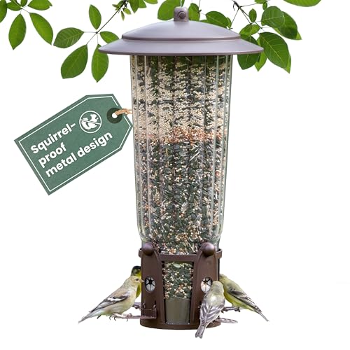 Perky-Pet 334-1SR Squirrel-Be-Gone Max Large Wild Bird Feeder with Flexports, Squirrel Proof Bird Feeder with Weight-Activated Perches - 4LB Seed Capacity