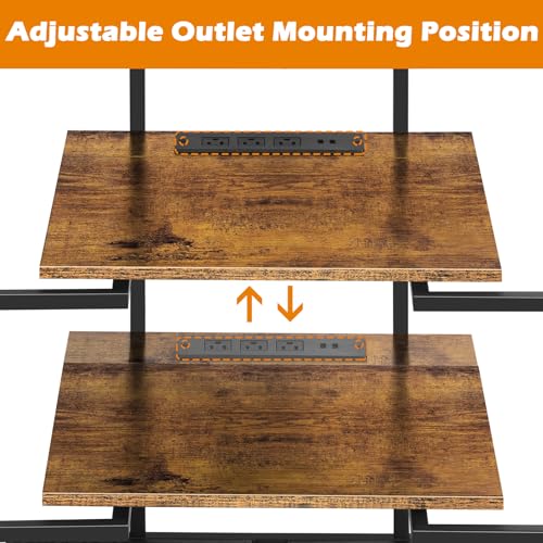 4-Tier AV Media Stand with Adjustable Outlets, Media Console, Audio Rack Tower Stereo Stands for Record Player, Living Room, Gaming Room, Office Room, and Music Studio, Rustic Brown - Image 5