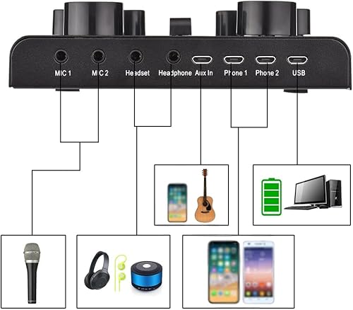 Miniatura 3 de LHLLHL V8 Plus Live Sound Card for Streaming 15 Effects USB Audio Mixer for Microphone Voice Changer Device