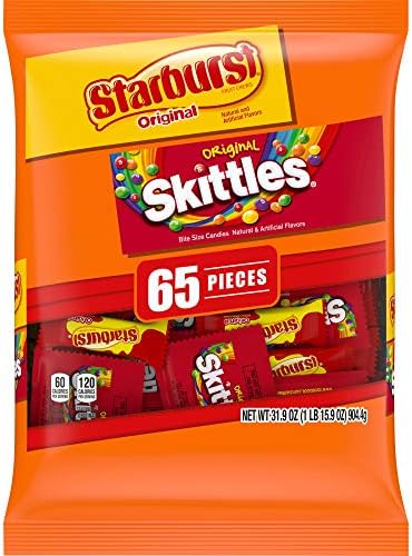 SKITTLES & STARBURST Variety Pack Fun Size Chewy Candy Assortment, 31.9 oz, 65 Pieces Bag