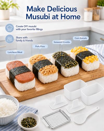 Image of Musubi Press Mold, 2 Pack Musubi Mold Kit with 304 Stainless Steel SPAM Luncheon Meat Slicer & Rice Paddle, Musubi Maker for Hawaiian Spam Musubi, Bento Sushi Rice Press Mold