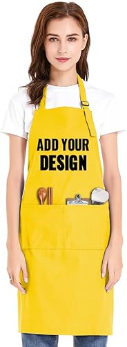 Miniatura 8 de TopTie Delantal con babero unisex de impresión personalizada, delantal ajustable de cocina de chef de lona de algodón con bolsillos Negro