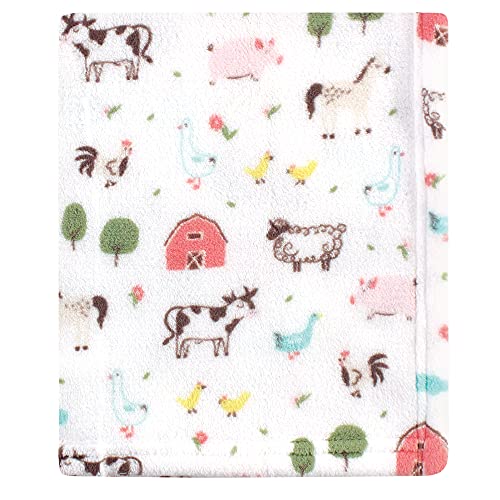 Image of Hudson Baby Unisex Baby Silky Plush and Coral Fleece Blanket, Girl Farm Animals, 30x36 inches (Pack of 2)